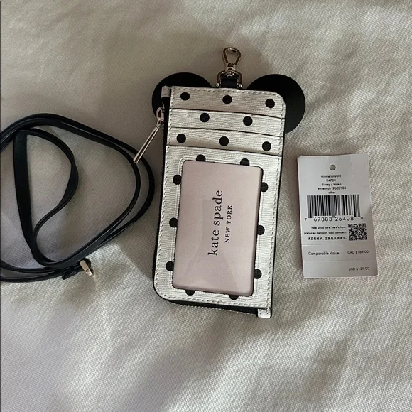 Kate Spade Black and Red Polka Dot Minnie Mouse Lanyard Pouch - Picture 2 of 3